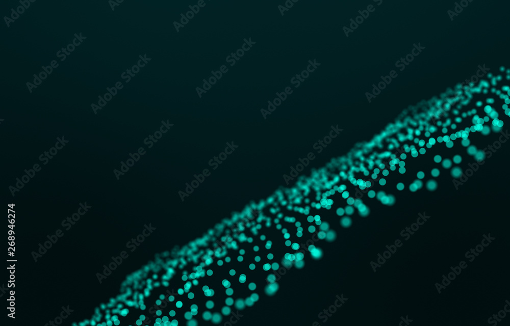 Aufkleber abstract digital landscape with flowing particles. cyber or technology background. 3d rendering.