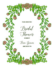 Vector illustration template bridal shower with crowd of leaf flower frame