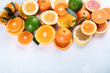 Citrus fruits. Top view with copy space