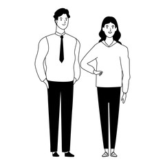 couple avatar cartoon character in black and white