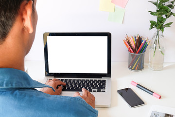 Mock up Copy Space Blank Screen Concept Business Working on Laptop.