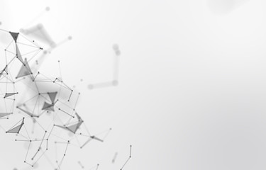 Technical abstract background with connecting dots and lines. Digital technology and communication concept with flat icons. 3D Rendering.