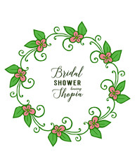 Vector illustration greeting card bridal shower with green leafy flower frames blooms