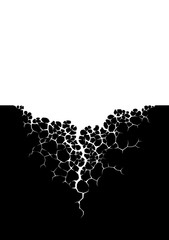 Earth cracks or plant roots on white background. Hole in the cracked concrete wall. Texture design in grunge with stone polygon style.