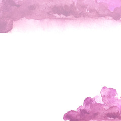 Abstract pink, lilac watercolor on white background.The color splashing on the paper.Watercolor splash stain pink. Abstract blot, background. Watercolor field. 
