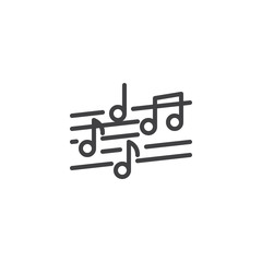 Musical note line icon. Music stave linear style sign for mobile concept and web design. music staff with notes outline vector icon. Symbol, logo illustration. Vector graphics