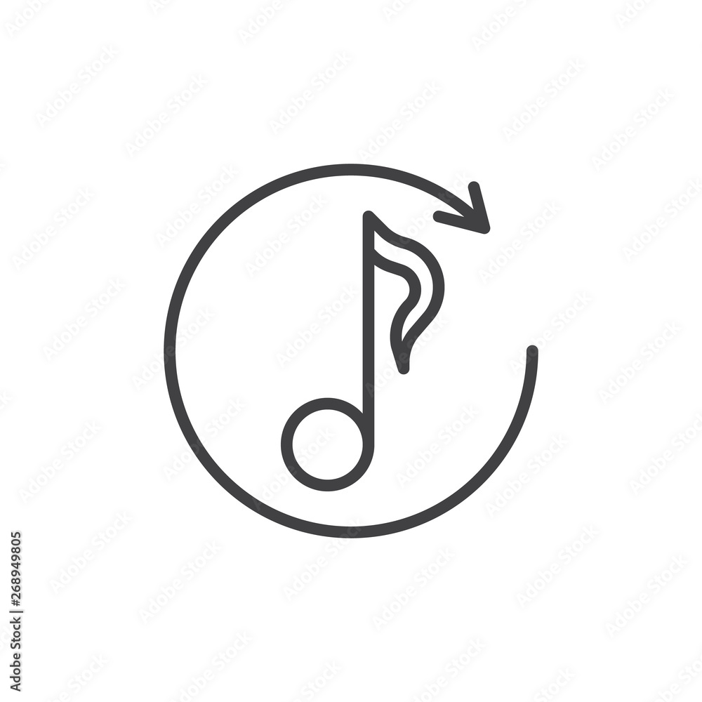Poster replay music line icon. linear style sign for mobile concept and web design. refresh music note outl
