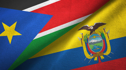 South Sudan and Ecuador two flags textile cloth, fabric texture