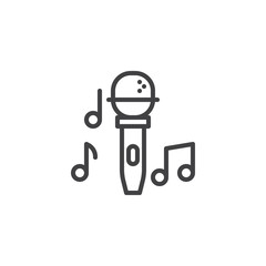 Music note microphone line icon. linear style sign for mobile concept and web design. Karaoke mic outline vector icon. Symbol, logo illustration. Vector graphics