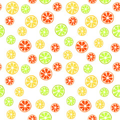 Summer seamless pattern with lime, grapefruit, tangerine, orange and lemon. Citrus repeating background. Vector bright print on fabric