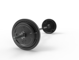 Obraz na płótnie Canvas 3D rendering of a metal barbell with weights on it isolated in white background.
