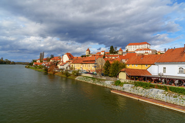 View of River Drava and old city Ptuj. Slovenia