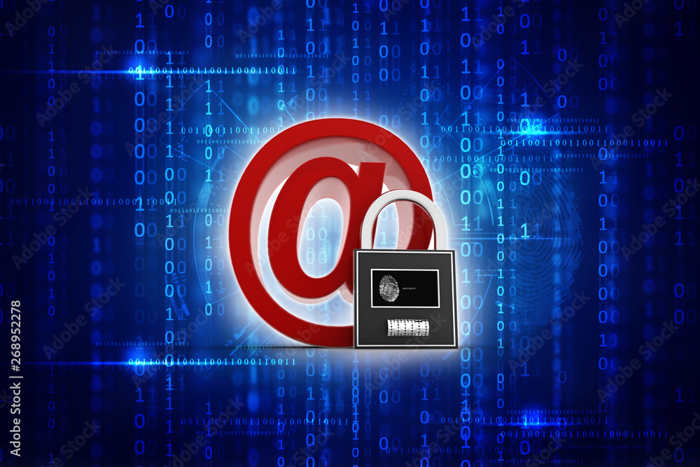 Poster 3d rendering e-mail symbol with lock. internet security concept