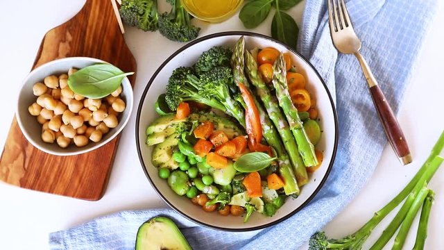 Vegetarian Buddha bowl. Organic and clean food. Healthy and balanced diet eating concept
