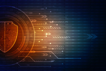 2d illustration Security concept - shield on digital code background