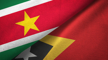 Suriname and Timor-Leste East Timor two flags textile cloth, fabric texture