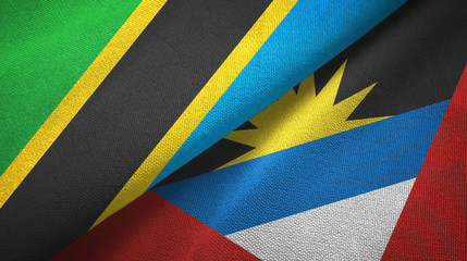Tanzania and Antigua and Barbuda two flags textile cloth, fabric texture 