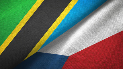 Tanzania and Czech Republic two flags textile cloth, fabric texture