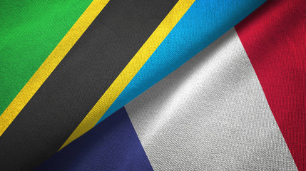 Tanzania and France two flags textile cloth, fabric texture