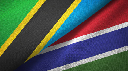 Tanzania and Gambia two flags textile cloth, fabric texture
