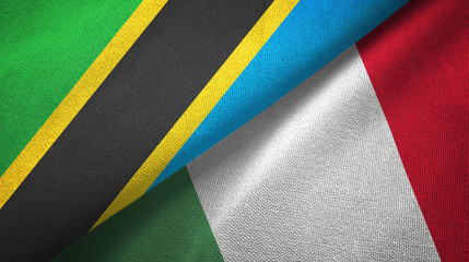 Tanzania and Italy two flags textile cloth, fabric texture
