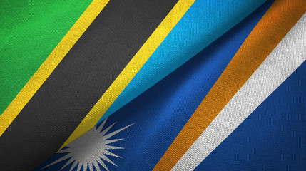 Tanzania and Marshall Islands two flags textile cloth, fabric texture