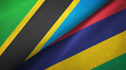 Tanzania and Mauritius two flags textile cloth, fabric texture