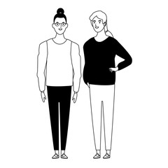 women avatar cartoon character in black and white