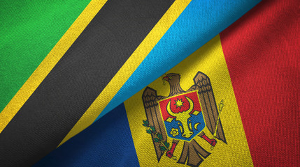 Fototapeta premium Tanzania and Moldova two flags textile cloth, fabric texture