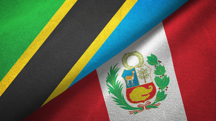 Fototapeta premium Tanzania and Peru two flags textile cloth, fabric texture