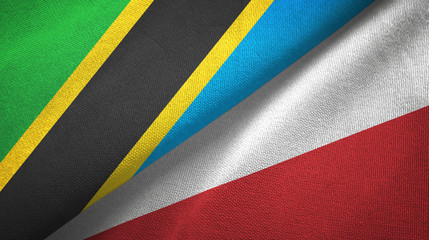 Tanzania and Poland two flags textile cloth, fabric texture