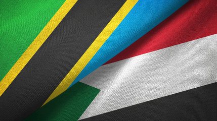 Tanzania and Sudan two flags textile cloth, fabric texture