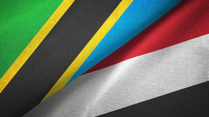 Tanzania and Yemen two flags textile cloth, fabric texture
