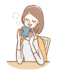 ホットドリンク　休憩　女性