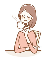 ホットドリンク　休憩　女性