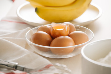 ingredients and tools to make a cake, flour, butter, sugar,eggs