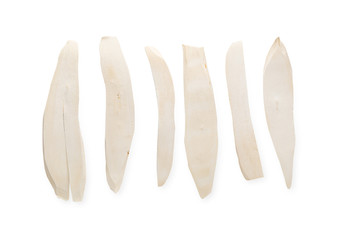 Dried slices Chinese yam or Yamaimo roots slices isolated on white background