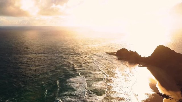 Aerial footage of magical New Zealand coasline near Cape Reinga, the northernmost point of New Zealand, popular tourist destination.