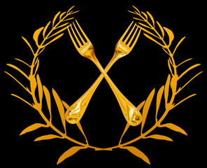 Couronne de lauriers et fourchettes d’or 