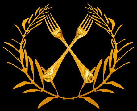 Couronne de lauriers et fourchettes d&rsquo;or 