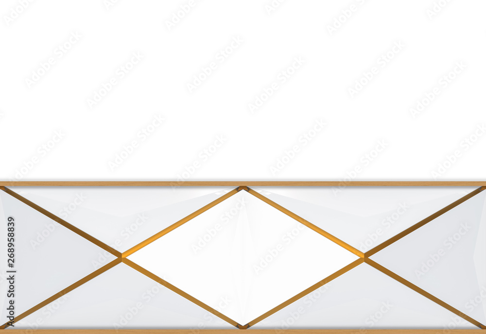 Poster 3d rendering. modern luxurious triangle grid with golden edge line pattern design on white wall back