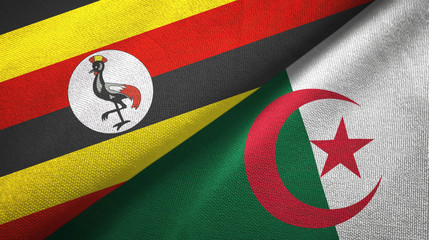 Fototapeta premium Uganda and Algeria two flags textile cloth, fabric texture 