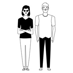 Fototapeta premium couple avatar cartoon character in black and white