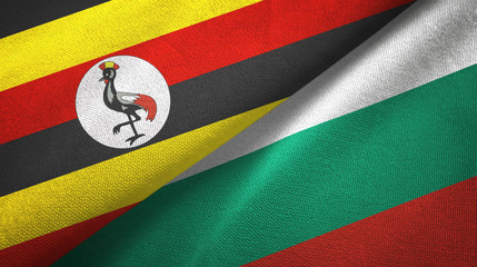 Fototapeta premium Uganda and Bulgaria two flags textile cloth, fabric texture 