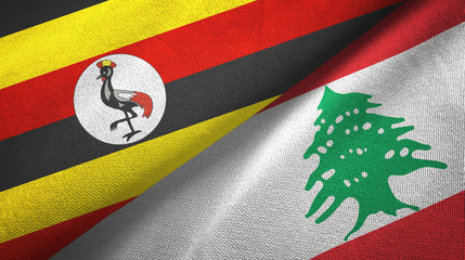 Fototapeta premium Uganda and Lebanon two flags textile cloth, fabric texture