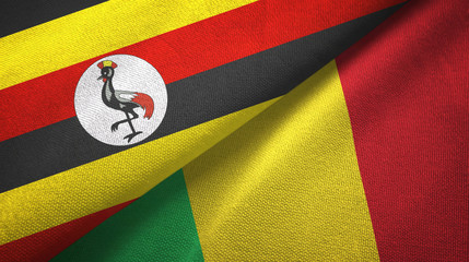 Uganda and Mali two flags textile cloth, fabric texture