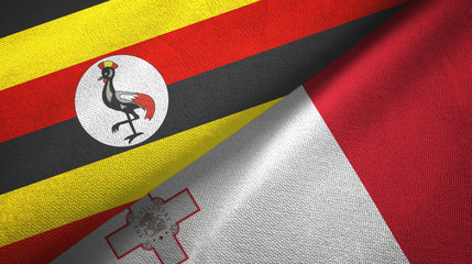 Fototapeta premium Uganda and Malta two flags textile cloth, fabric texture