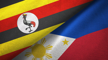 Fototapeta premium Uganda and Philippines two flags textile cloth, fabric texture