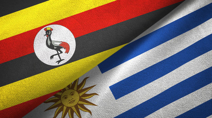 Uganda and Uruguay two flags textile cloth, fabric texture