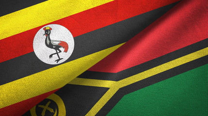 Fototapeta premium Uganda and Vanuatu two flags textile cloth, fabric texture